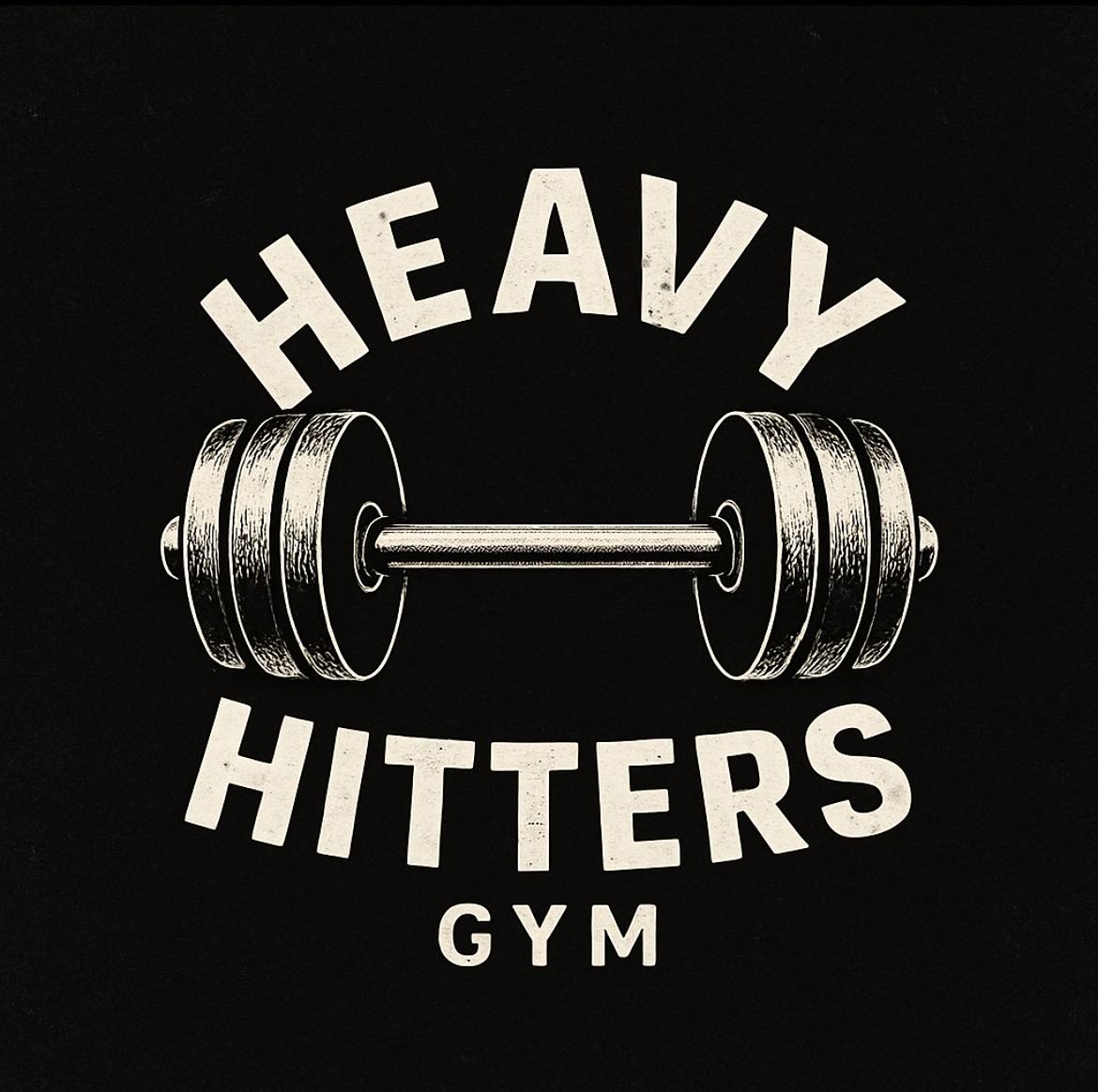 Heavy Hitters Gym logo — a barbell between the words Heavy and Hitters